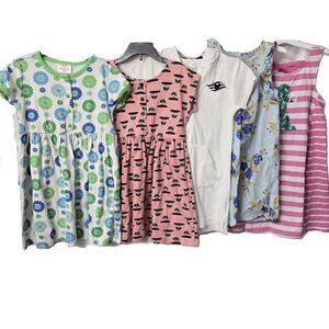 5pc Hanna Andersson Dress Lot 6 7 Floral Mickey Mouse Pink Blue Summer Spring